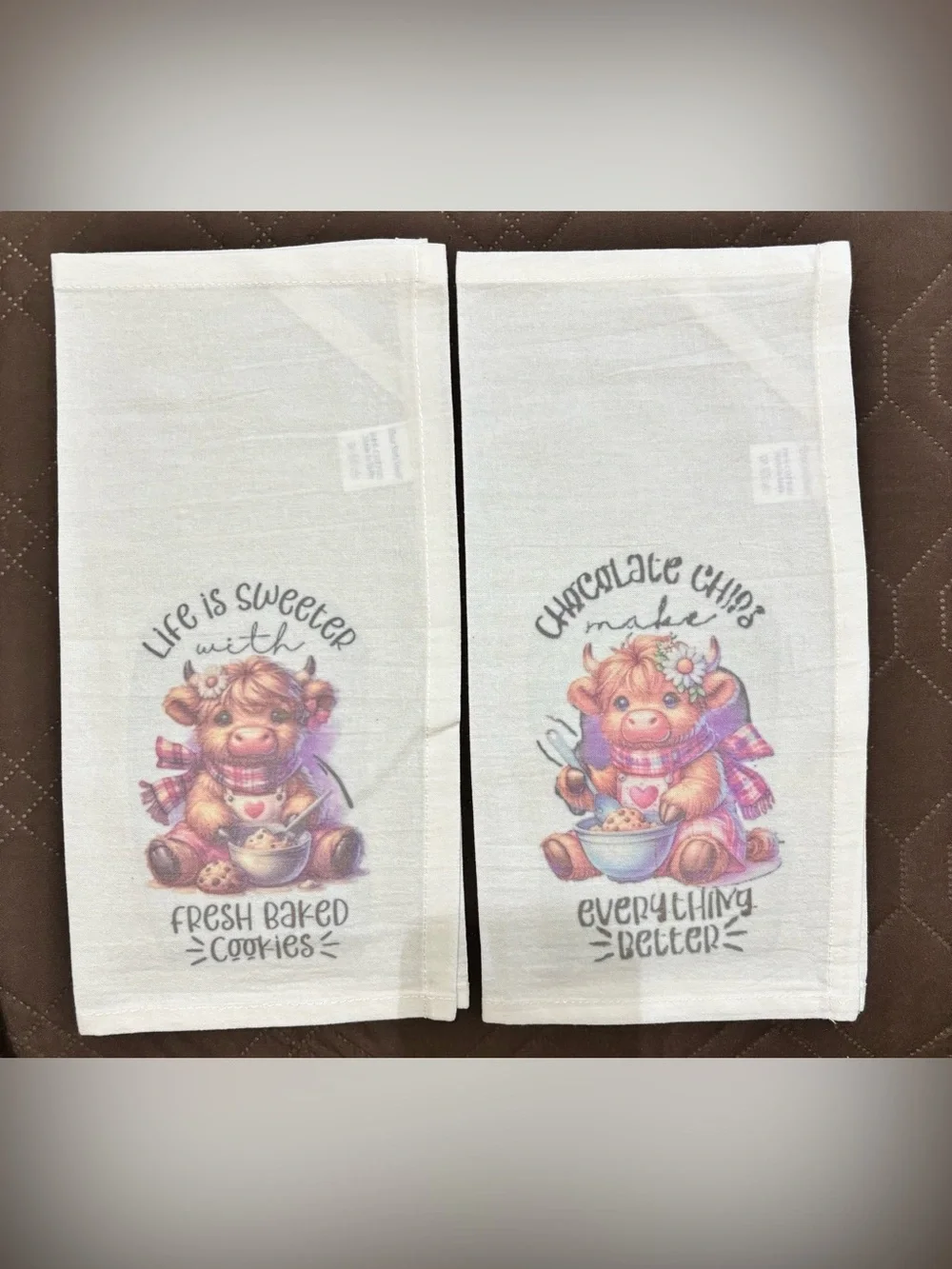 NEW Cute Farm Cow Kitchen Tea Towels - Set of 2 - Pink & Cream